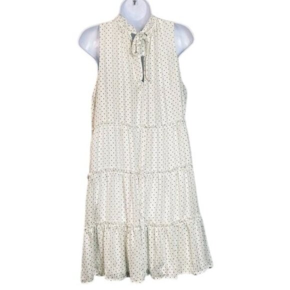 Sara Michelle Off-White Black Polka Dot Sleeveless Tiered Dress Flowy XL - Picture 2 of 8